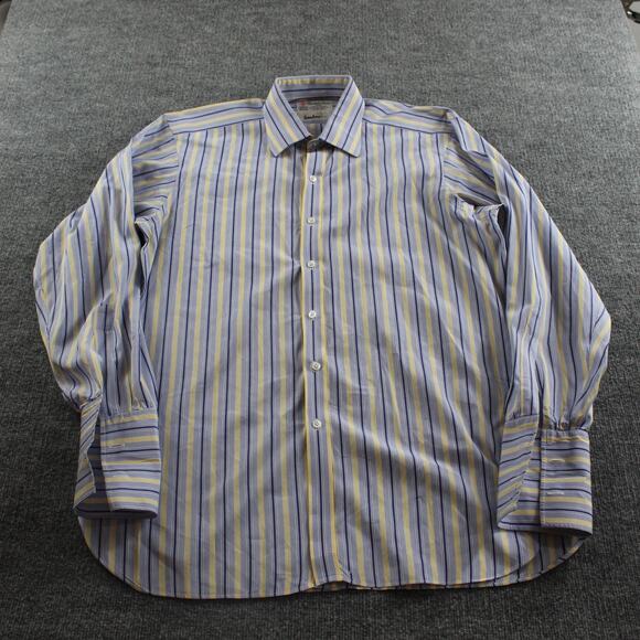 Turnbull Asser Shirt Men 17 43 Stripe French Cuff Button Up Blue Yellow Business - Picture 1 of 6